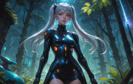 31072655-1136711379-anime style, 1girl, blunt bangs, high ponytail, silver hair, pointy ears, in the depths of a bioluminescent alien jungle, [evang.png